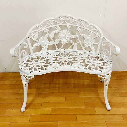 ガーデンベンチ ホワイト アイアン 鉄製 薔薇 花柄 椅子　/SL2