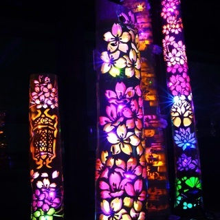 特大★竹灯籠　カラー　〜猫面・狐面〜  幻想の灯り　★ 竹ランプ 特大☆竹灯籠 カラー 〜猫面・狐面〜 幻想の灯り ☆ 竹