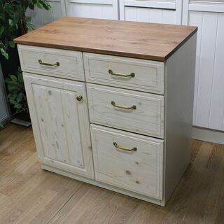 hニトリ キッチンカウンター シナモ80 WH パイン材 レンジボード