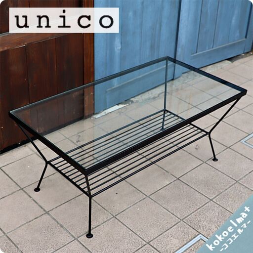 unico(ウニコ)の人気シリーズEDDY(エディー)リビングテーブルです。透明感のあるガラスとアイアンがレトロな印象の可愛らしいセンターテーブル。北欧スタイルやカフェスタイルにおススメです♪