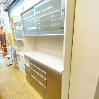 松田家具 ソフトクローズキッチンボード 食器棚 コンセント付き 145 