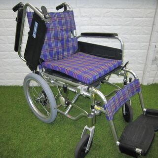 【中古】　車いす介助式（カワムラ　紫　左右タイヤ、チューブ新品交換済み）