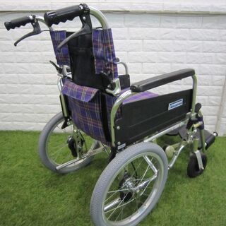 【中古】　車いす介助式（カワムラ　紫　左右タイヤ、チューブ新品交換済み）