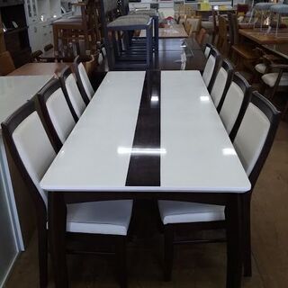 【愛品倶楽部柏店】　メーカー不明　ダイニング９点セット　ホワイト天板木目センターライン　【店舗同時販売中】