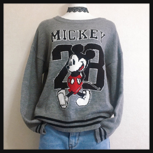 ご購入者様決定[Disney]ミッキー ニット 灰色 セーター 長袖 トップス LサイズOK
