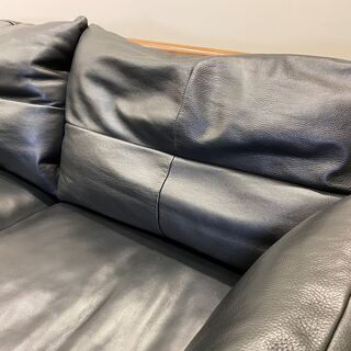KEYUCA ケユカ ソファ 本革 フェザー 2.0P 2人掛け 黒 オットマン付き 木枠ソファ 中古品