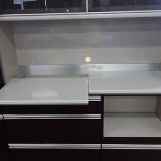 【愛品倶楽部柏店】　綾野製作所　ＬＵシリーズ　２枚スライド扉キッチンボード＆スリムキャビネット　２点セット　こげ茶　【店舗同時販売中】