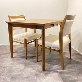 ダイニングテーブルセット 3点セット 茶 引き出し付き 中古品