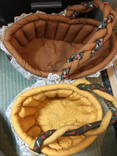 ハンドメイド　かぼちゃ型キルトかご大小２個