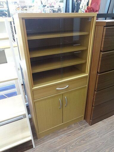 札幌 引き取り 食器棚 単身用 コンパクトサイズ 木目タイプ ガラス引き戸