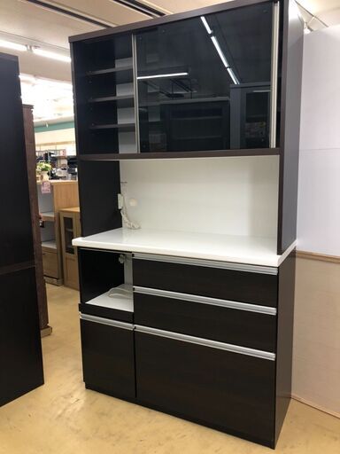 松田家具 2面 キッチンボード 食器棚 スライドレール