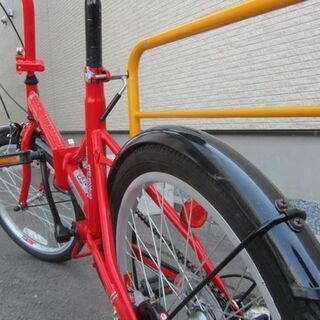 中古】キャプテンスタッグ 折りたたみ自転車 20インチ 7段変速 赤