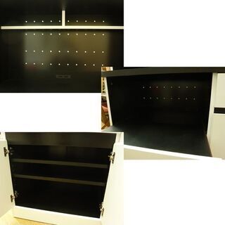 Walsh/ウォルシュ 食器棚 家電ボード レンジ台 コンセント付き 両開き ホワイト×ブラック 引出付き W900×H1820×D415㎜ ガラス戸 キッチン収納 札幌市 西岡店 Walsh/ウォルシュ 食器棚 家電ボード レンジ台 コンセント付き 両開き