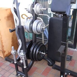 ダンベル/バーベル 140kgセット プレートラック+インクラインベンチ+セーフティラック