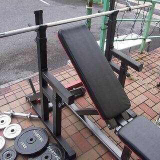 トレーニングベンチ セット。プレート90kg
