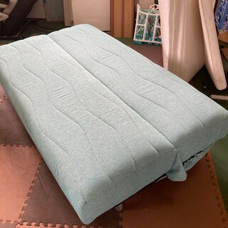 ベッド ソファベッド 水色 セミダブルサイズ