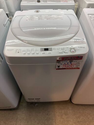 ☆中古 激安！！ ￥19,800！！　　シャープ　ＳＨＡＲＰ　全自動洗濯機　7.0kg　2017年製　ＥＳ-GE7B-W   幅55㎝×奥行き52㎝×高さ83㎝　　KD039