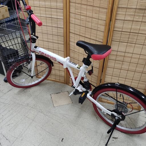 20インチ 折りたたみ自転車 ホワイトxレッド ギア6段 変速 GRAPHIS 