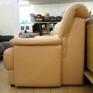 合皮 3人掛けソファ 幅173×奥79×高77cm ベージュ 長椅子