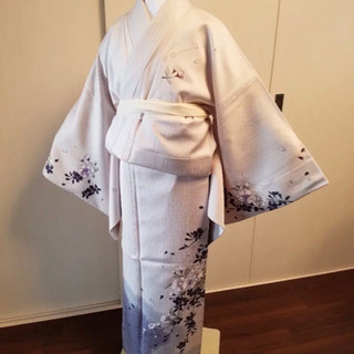 付け下げ訪問着 桜 刺繍 白 ピンク 紫 着物