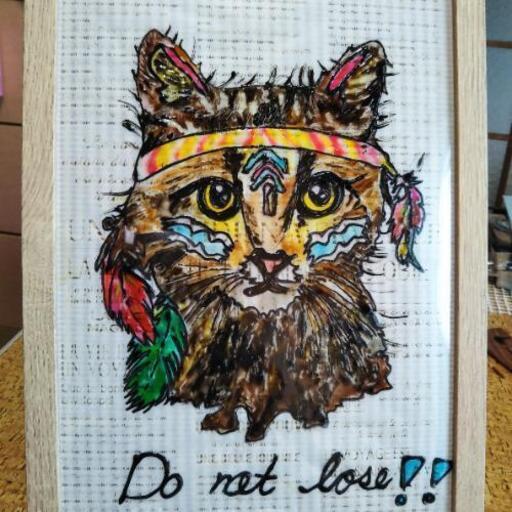 ハンドメイド　猫　ステンドグラス　硝子
