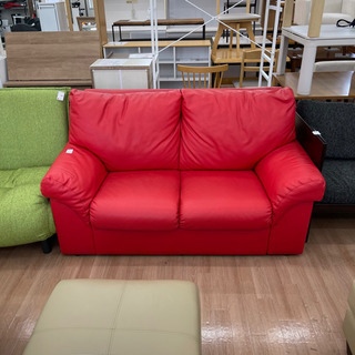 ラインのお友達追加で3%off?2人掛けソファ 赤 合皮 ?自社