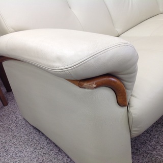 アイボリー 革製 3人掛けソファー【9650707】