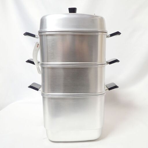 CB576 マツカタ印 角蒸 蒸し器 3重 24cm アルミニウム 昭和 レトロ