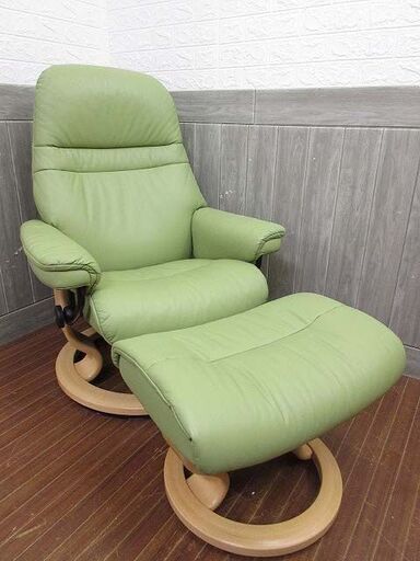 ss2331　エコーネス　ストレスレスチェア　オットマン付　グリーン　EKORNES　リクライニングチェア　サンライズS　レザー　牛革　パーソナルチェア　回転　緑　北欧　ノルウェー　椅子　イス 52272円