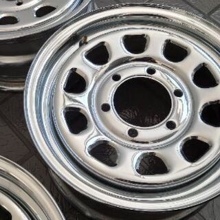 ☆美品・ブラックロ━ド製６穴メッキスチールホイール１５インチ４本セット☆