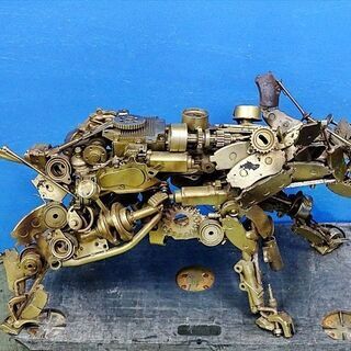 山口)オブジェ・オーナメント置物 犬 ロボット 金属部品の溶接オブジェ 全長92×奥行38×高さ54cm 現状品 BIZHD42H