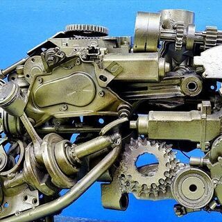 山口)オブジェ・オーナメント置物 犬 ロボット 金属部品の溶接オブジェ 全長92×奥行38×高さ54cm 現状品 BIZHD42H