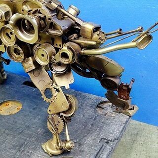 山口)オブジェ・オーナメント置物 犬 ロボット 金属部品の溶接オブジェ 全長92×奥行38×高さ54cm 現状品 BIZHD42H