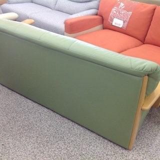 浜本工房 グリーン 革製 3人掛けソファー【9651074】