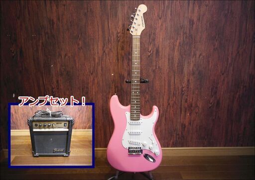★★　ＰｌａｙＴｅｃｈストラト！　アンプサービスでお付けいたします！　綺麗なピンク！　お届け可能です！　★★