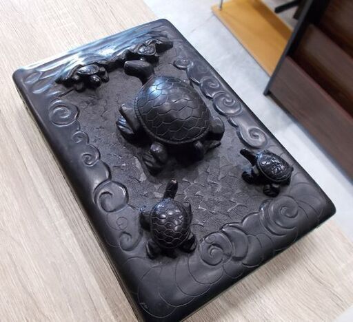 書道具 硯 すずり 5匹の亀の蓋 ふた 18×27cm 中国 端渓名硯？ 習字