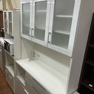☆ナチュラル×ホワイト レンジボード 食器棚 地震ロック付き☆120×45