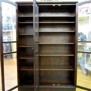 北海道民芸調家具 キャビネット 幅120×奥37.5×高180cm 書棚 食器棚 3枚