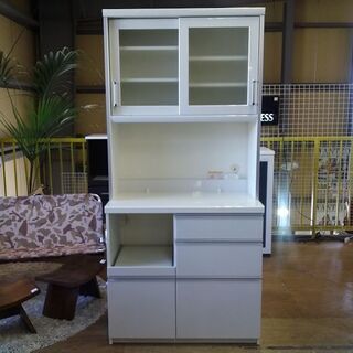 【愛品倶楽部柏店】　Ｐａｍｏｕｎａ　パモウナ　２枚スライド扉キッチンボード　白　【店舗同時販売中】