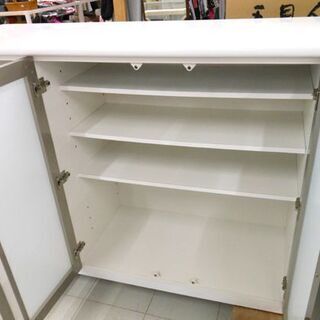 収納家具 キッチンカウンター 食器棚 幅135×高さ101×奥行50cm ホワイト