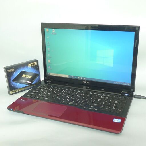 送料無料 新品SSD256G 1台限定 レッド ノートパソコン 中古良品 15.6型 富士通 AH45/J 第2世代Core i5 8GB BD-RE 無線 カメラ Win10 Office