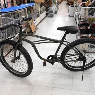 自転車 26インチ ビーチクルーザー セミファット 幅３インチタイヤ BAMBART かご付き グリーン 苫小牧西店