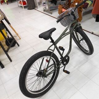 自転車 26インチ ビーチクルーザー セミファット 幅３インチタイヤ BAMBART かご付き グリーン 苫小牧西店