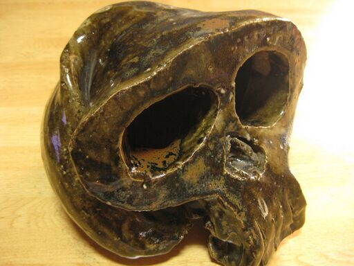 珍品　ひろ窯　藤井敬介・作　習作・飴釉大髑髏像
