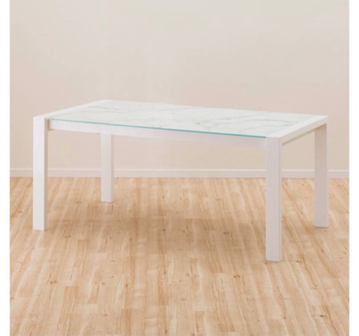 大理石調伸長式ダイニングテーブル ダイニング家具 ダイニングテーブル 食卓 伸長式 4〜6人用 ホワイト 幅160×奥行90×高さ70cm