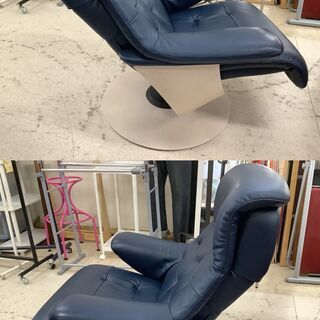 カリモク ザ・ファースト リクライニングチェア オットマン付き ブルー【ユーズドユーズ名古屋天白店】 J755