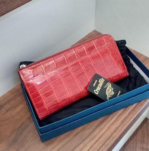 クロコダイル長財布(シャイニング)つや有りクロコ ワインレッド　L字型長財布