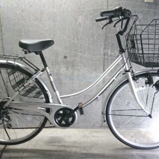 自転車中古 ESCORT TOWN 外装6段変速 カゴリアキャリア付き 鍵新品 タイヤ26インチ カラーシルバー