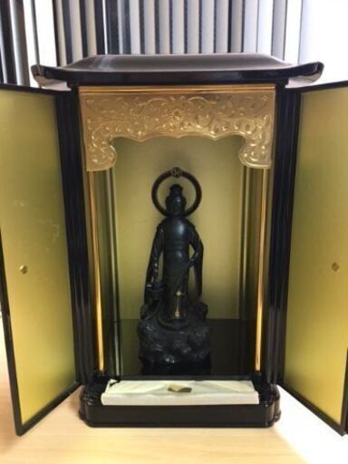 魚籃観音菩薩立像＊黒漆内箔　厨子　ずし＊仏像入　9割引き（送料無料）