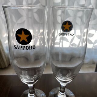 ［未使用／ノベルティ］サッポロ黒ラベル　足付きビールグラス（２脚...